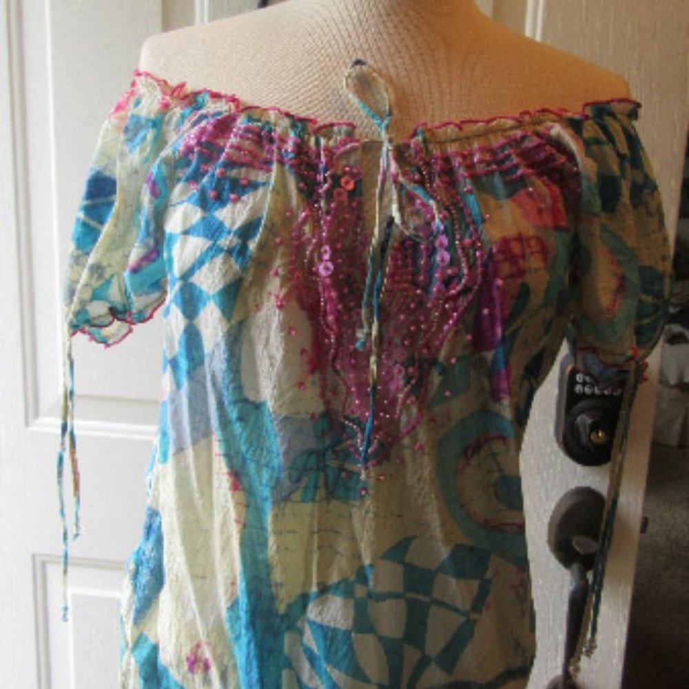 NWT Chaudry silky beaded off the shoulder top M